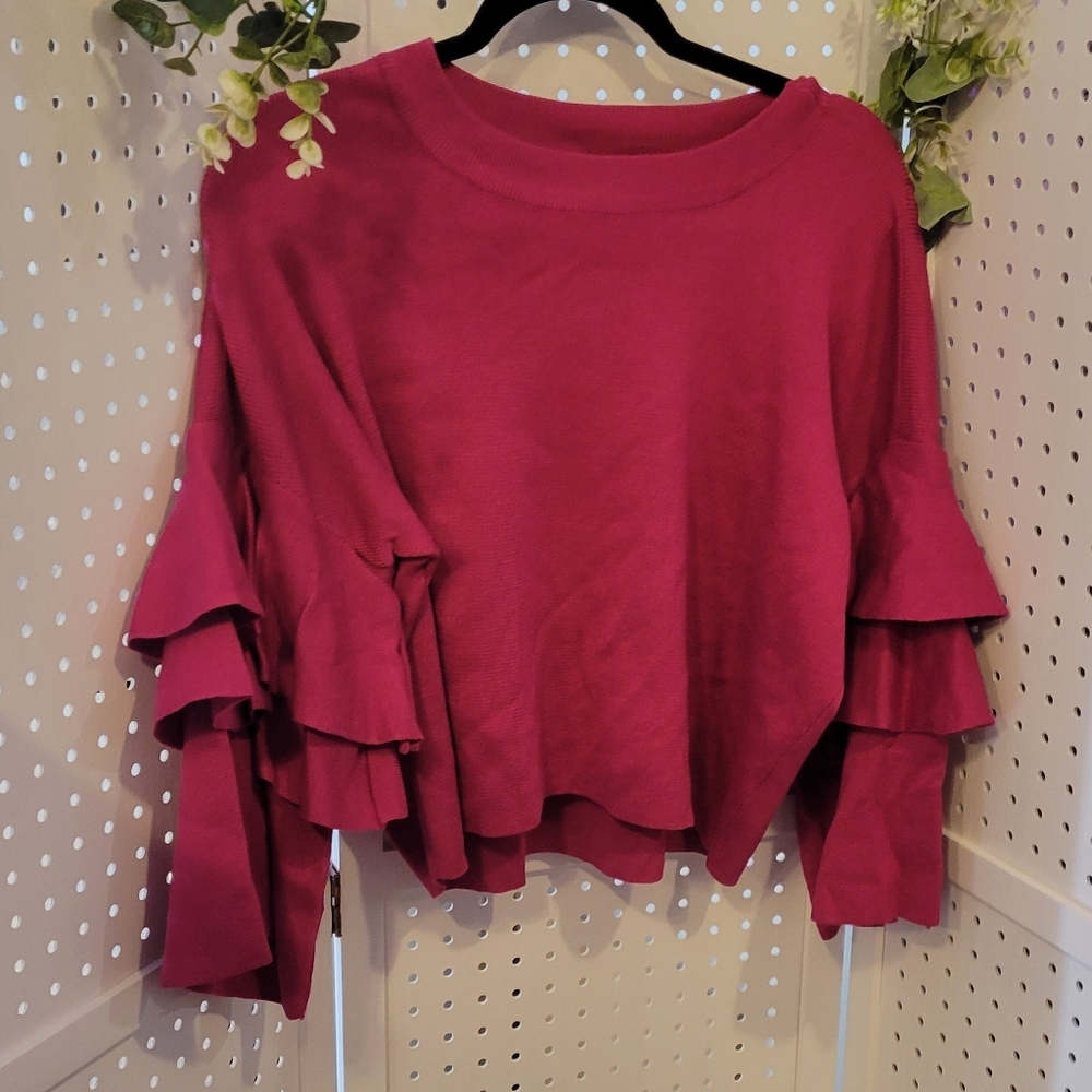 NWT ELODIE Tight knit ruffle sleeve sweater thick knit. - Picture 7 of 10